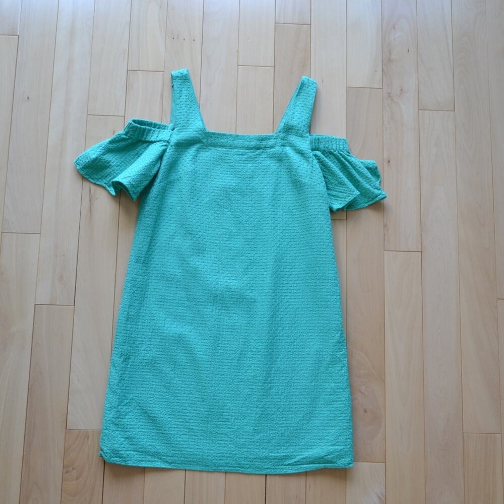 J Crew Cold Shoulder Midi Dress Textured Green Size Small
